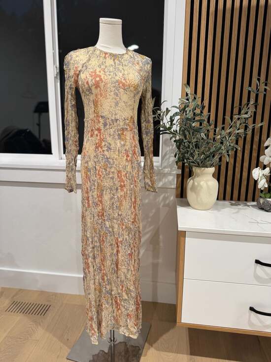 Free People Dresses & Skirts - Free People Women's Floral Crinkled Mesh Long-Sleeve Maxi Dress  Button-Back